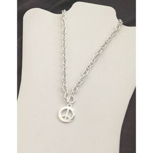 Trendy New Silver Peace Toggle Necklace